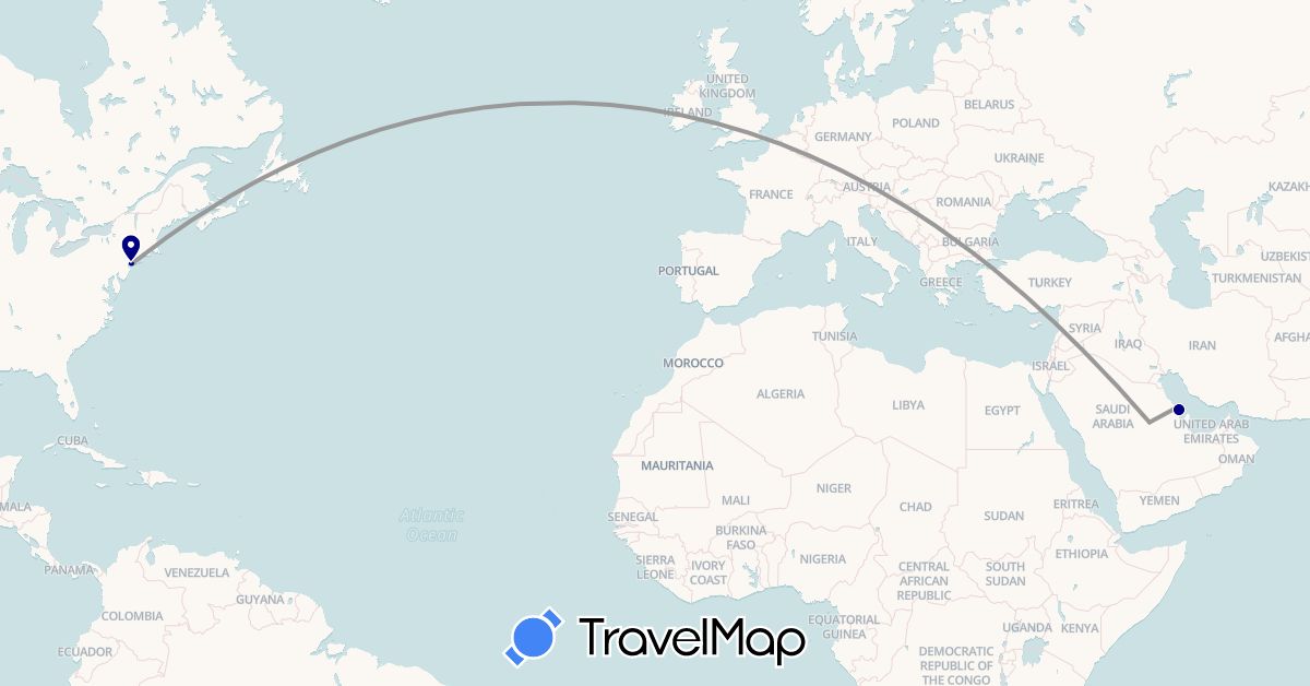 TravelMap itinerary: driving, plane in Saudi Arabia, United States (Asia, North America)